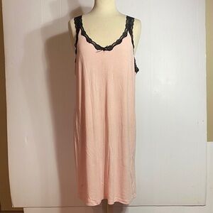 Blush Chemise with Black Lace Trim